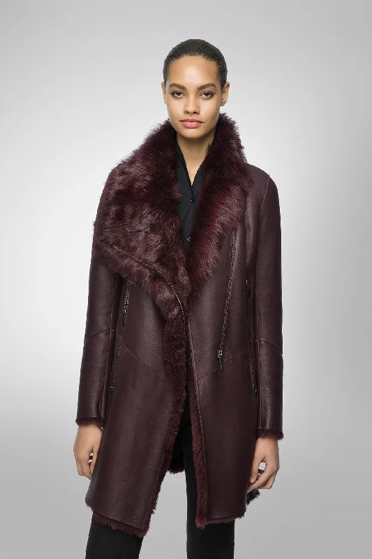 insulated winter jacketElena - Bordeaux Shearling Coat