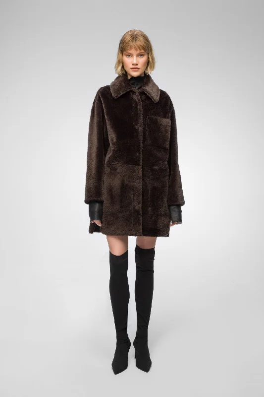 breathable jacketOriana - Brown Bitter Shearling Coat