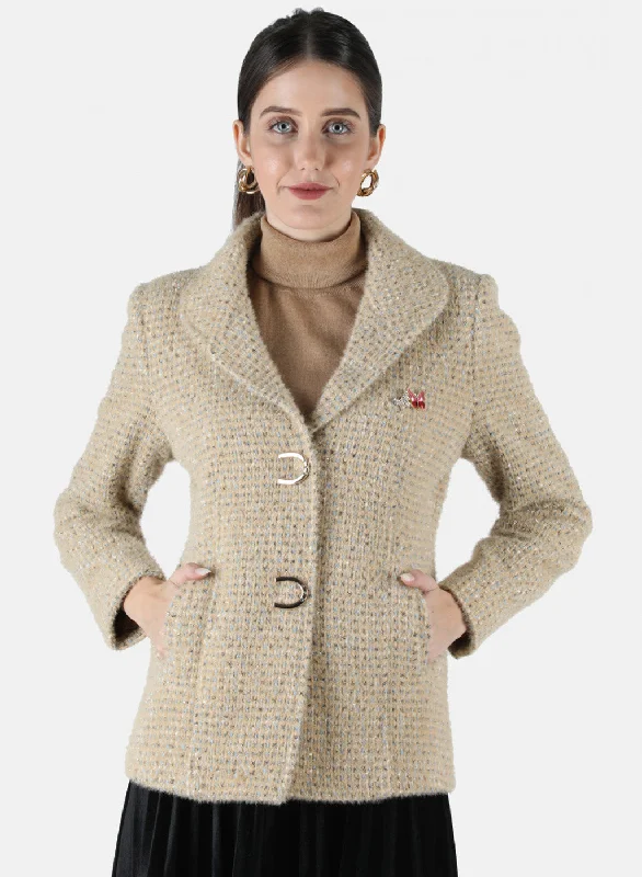Year-End Sale Women Brown Jaquard Coat