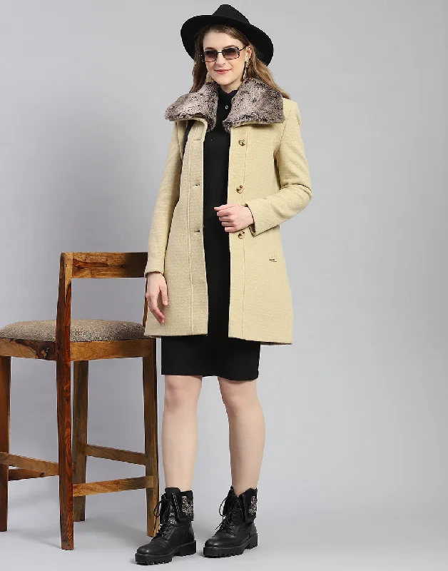 Exclusive Offers Women Beige Self Design Collar Full Sleeve Coat