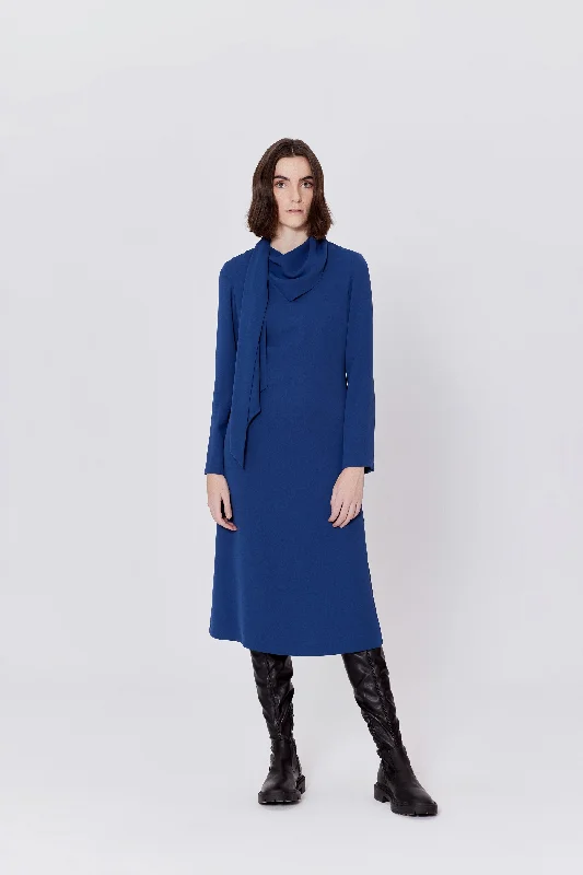 Bonus Savings Birelin Scarf Neck Ocean Blue Dress