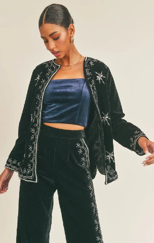 classic jacketSage The Label Zella Embroidered Jacket in Black