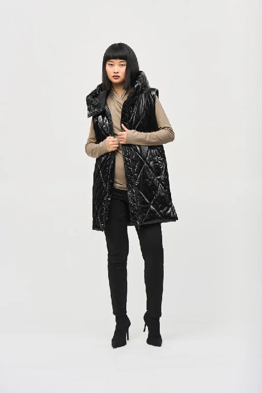 Hurry In Joseph Ribkoff Black Quilted Hooded Puffer Vest