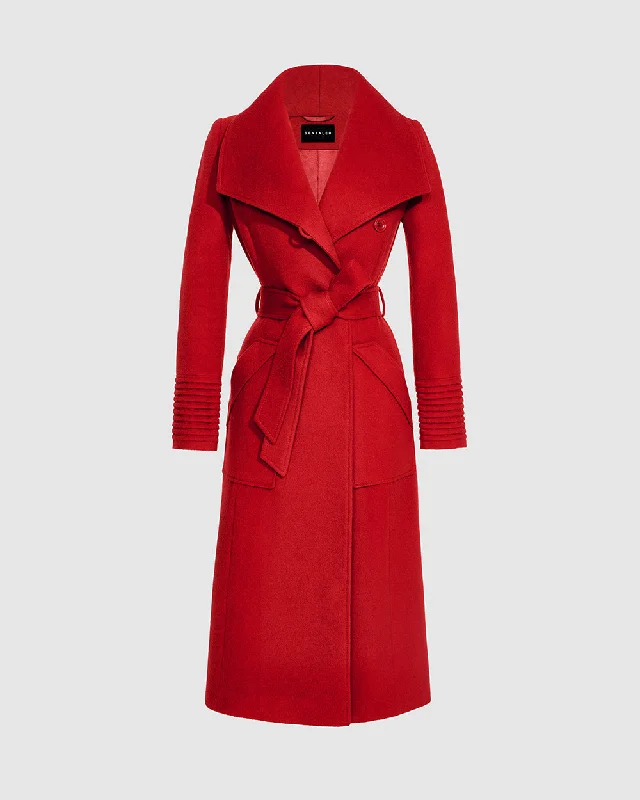 retro coatBaby Alpaca Long Wide Collar Wrap Coat