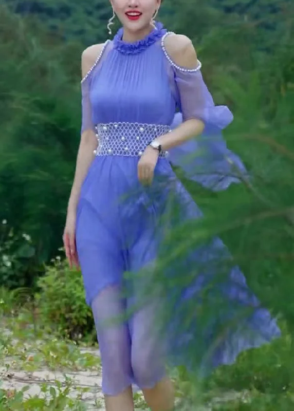 Savings Spectacular Italian Lavender Ruffled Pearl Chiffon Dresses Summer
