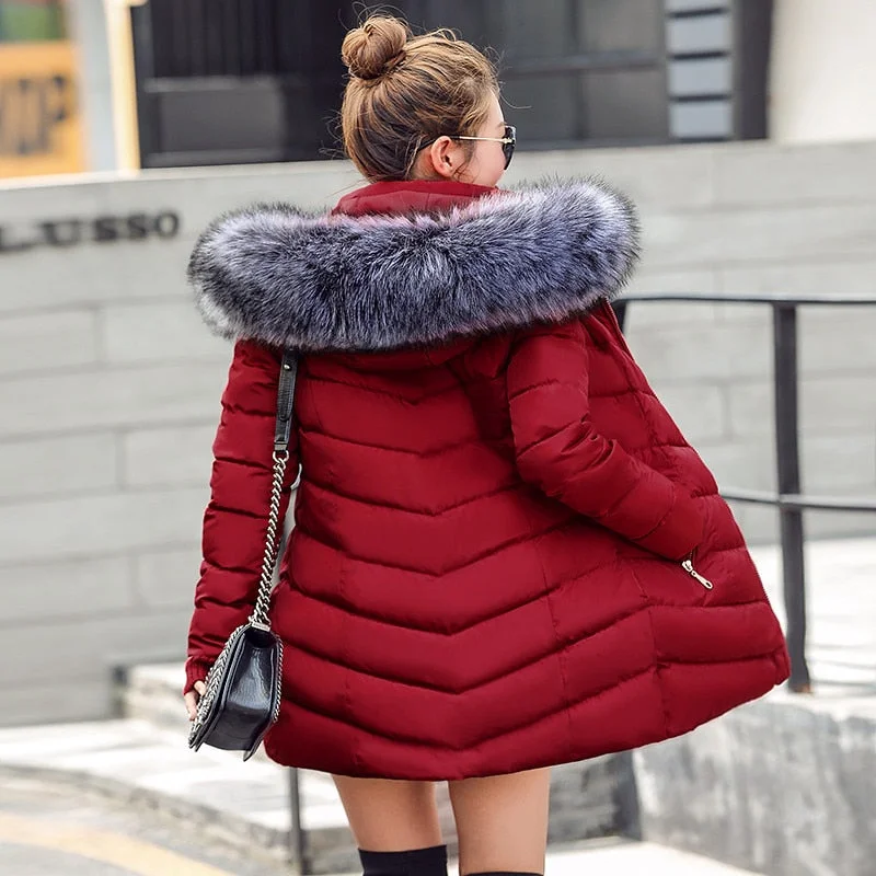 fashion coat with hoodwomens winter jackets and coats 2018 Parkas for women 4 Colors Wadded Jackets warm Outwear With a Hood Large Faux Fur Collar