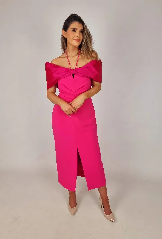 Extra Savings Laura Bernal Pink Bow Midi Dress