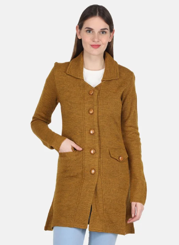 sleek jacketWomen Mustard Self design Coat