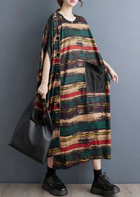 playful dressCasual Asymmetrical Striped Pockets Long Dress Summer