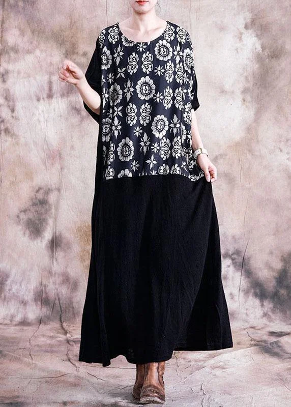 sleek midi dressVivid patchwork prints tunics for women Work black Plus Size Dress fall