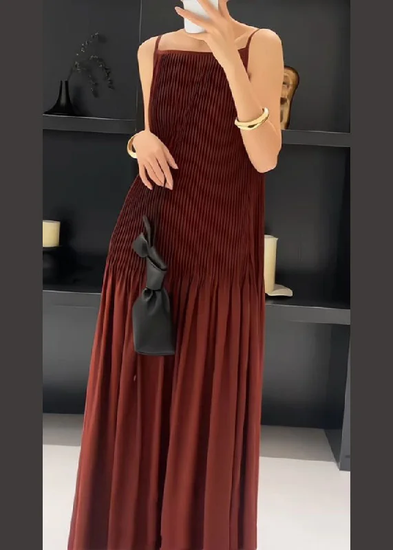 Limited Time Discount Original Design Red Wrinkled Silk Slip Dress Sleeveless
