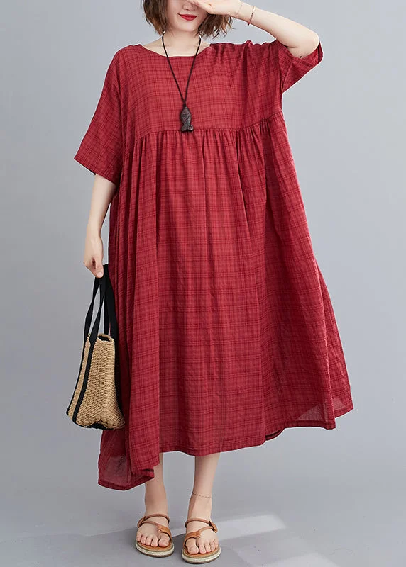 lace-up dressChic Mulberry O-Neck Wrinkled Maxi Dress Summer