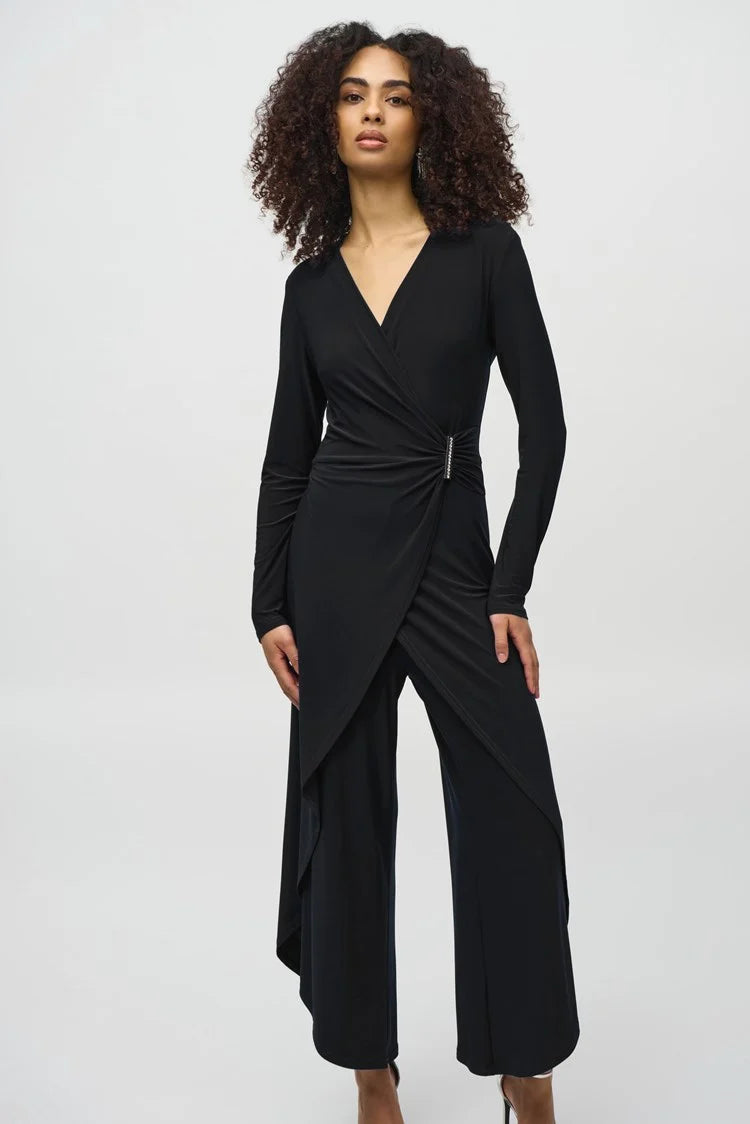 Midnight Madness Joseph Ribkoff Black Silky Knit Wrap Culotte Jumpsuit