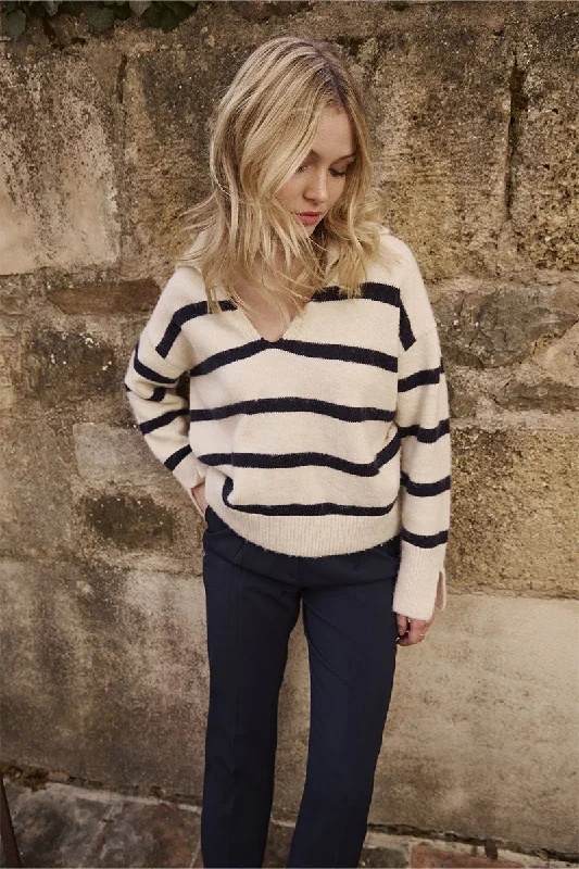 Anniversary Sale Molly Bracken Striped Polo Style Knit Sweater
