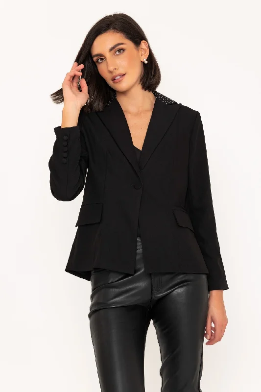 Exclusive Offers Rhinestone Lapel Blazer in Black