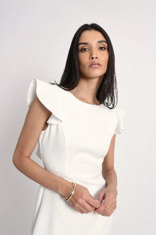 YEAR-End Sale Molly Bracken White Open Back Ruffle Dress