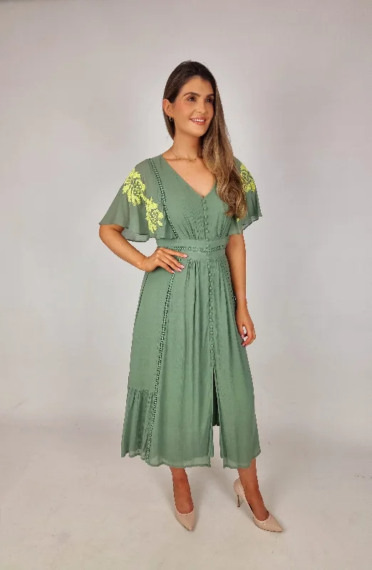 Mega Sale Van-Dos Sage Green V Neck Dress