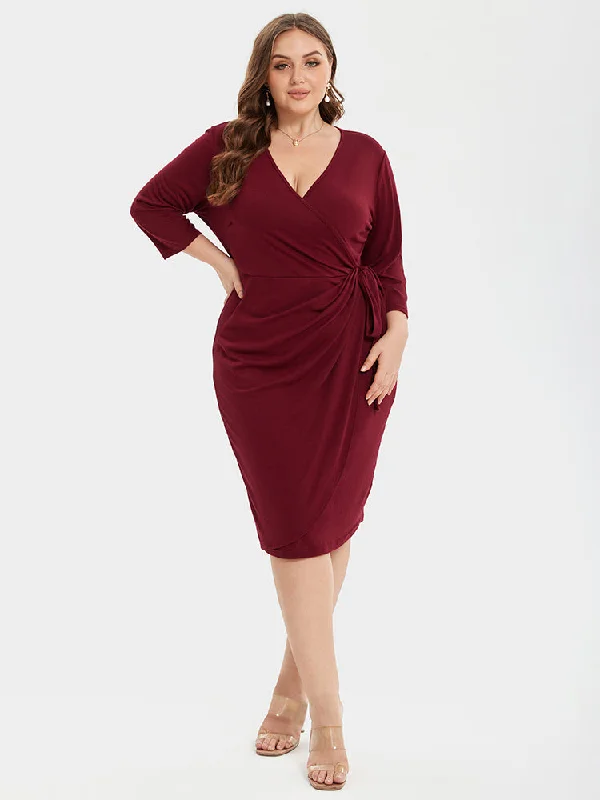 evening dressCrisscross Ruched Knot Side Wrap Midi Dress