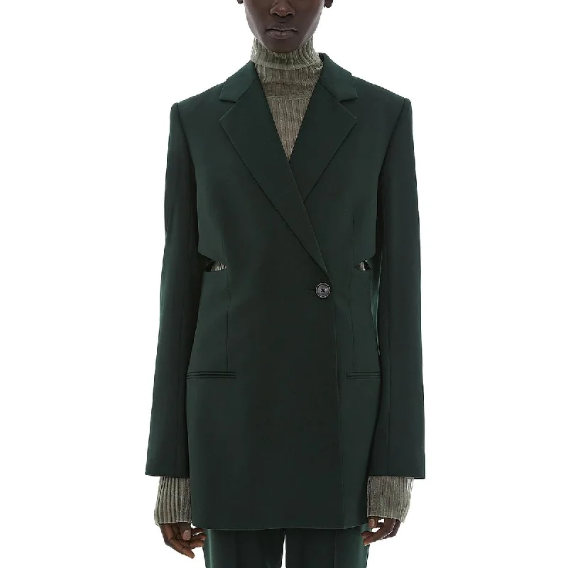 Don't Miss Womens Wool Blend Cut-Out One-Button Blazer