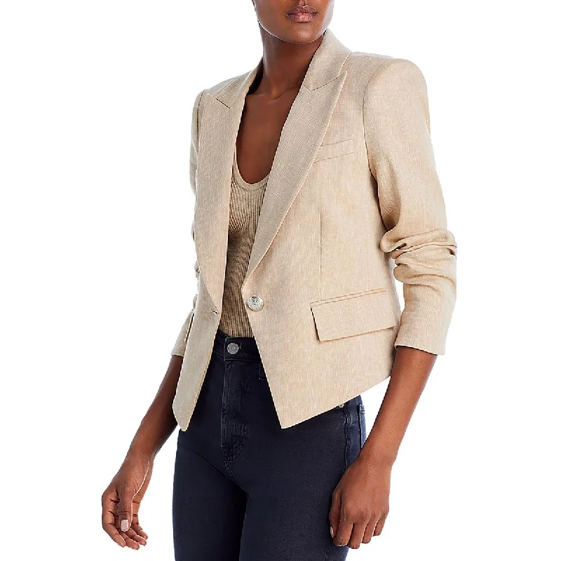Midnight Madness Womens Linen Blend Office One-Button Blazer