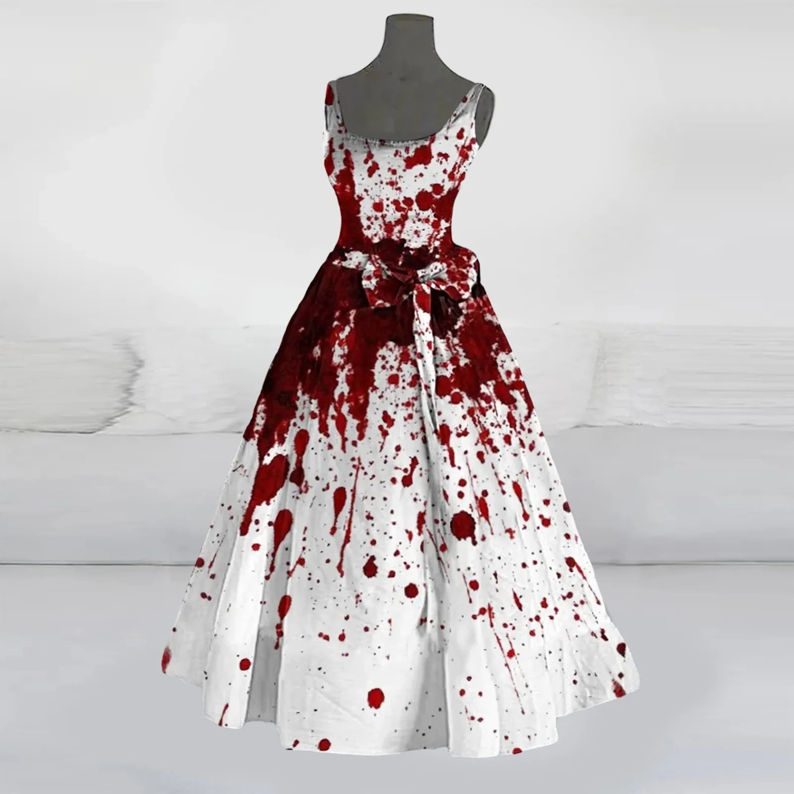 floral dressJuliaFashion - Halloween Costumes For Women Bloody Funny Print Flared Square Collar Sleeveless Tunic Slim-Fit Belt A Line Dress