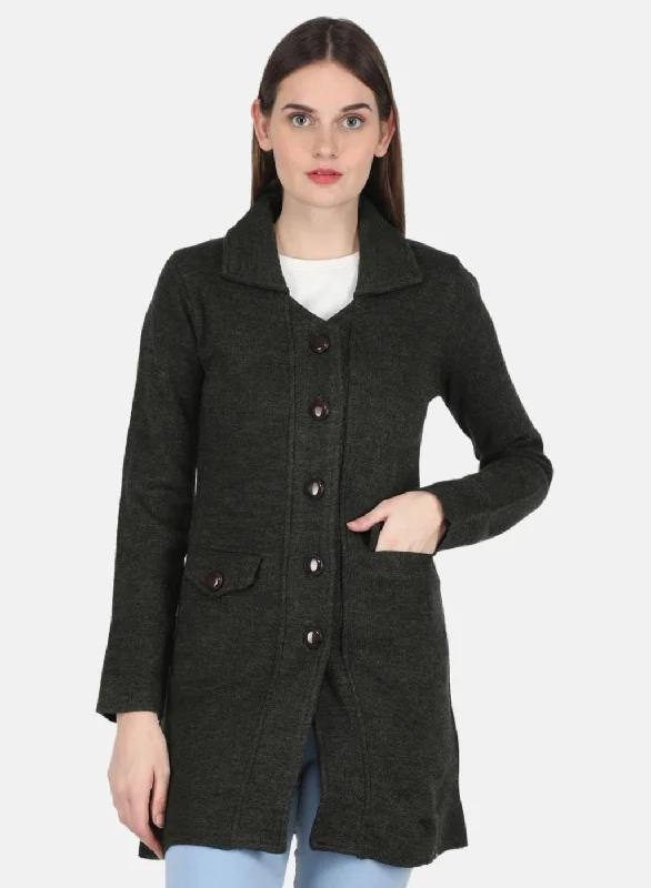 fashionable quilted coatWomen Olive Self design Coat