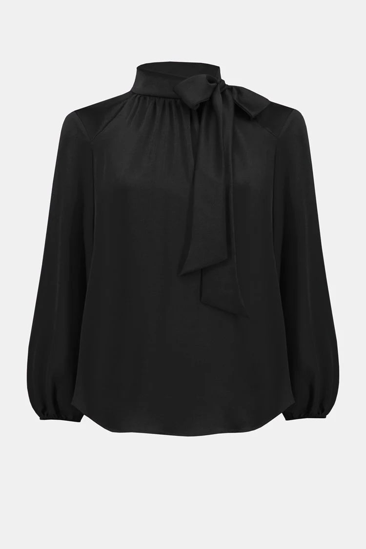 Special Savings Joseph Ribkoff Black Satin Top With Bow Neckline