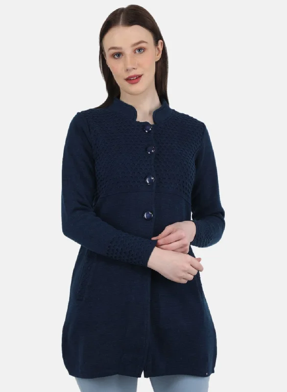 Quick Sale Women Blue Self Design Coat