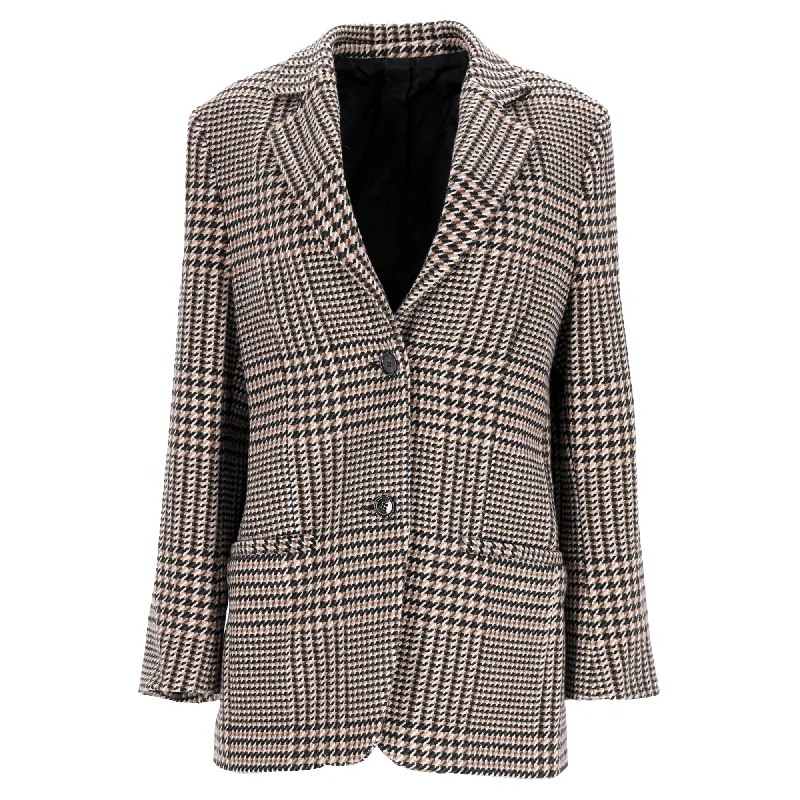 Hurry In Totême Houndstooth Single-Breasted Blazer in Brown Wool