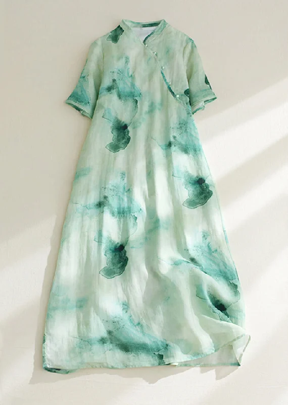 wool dressRetro Green Print Button Maxi Dresses Summer