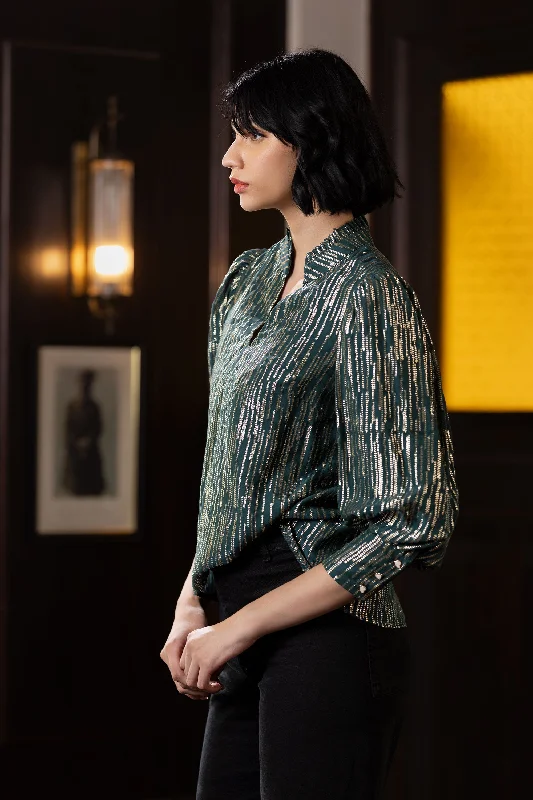 Deal Explosion Emily Lovelock Deep Emerald Hailey Lurex Striped Blouse