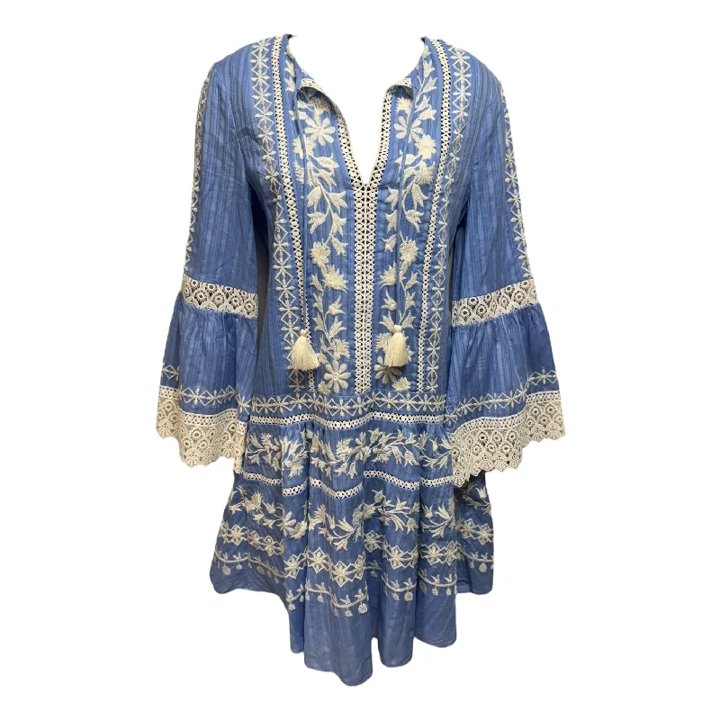 office dressGabriella Embroidered Bell Sleeve Dress Designer By Tory Burch In Blue & White, Size: 2