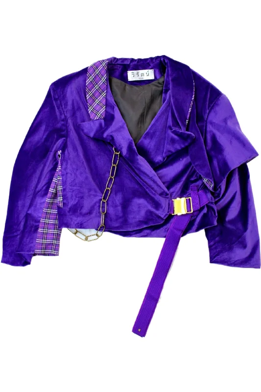 Incredible Offers Tenwi - Velvet & Plaid Crop Jacket