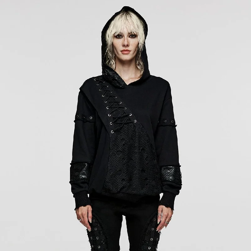 Quick Sale Women's Punk Mesh Splice Unedged Hoodies