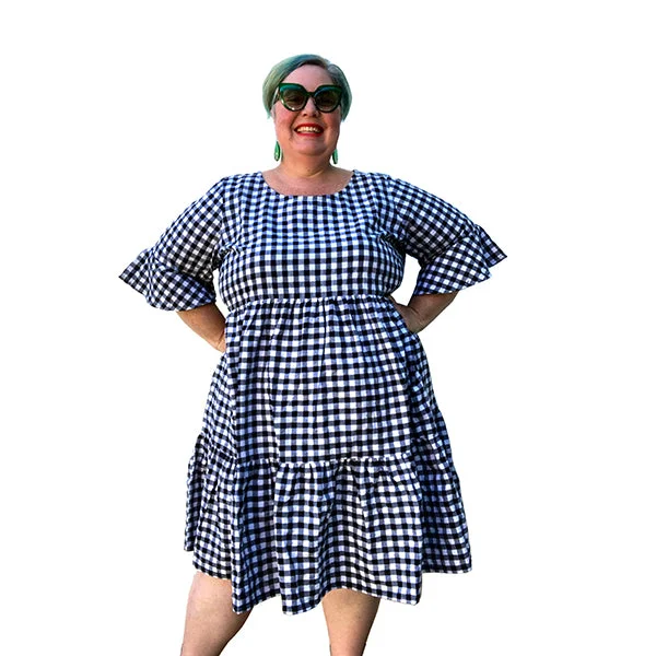 party dressBlack Gingham Midi Ruffle Plus Size Dress