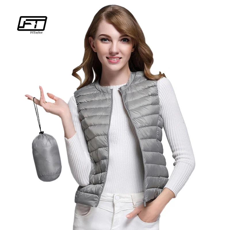 Amazing Deals Fitaylor New Women 90% White Duck Down Vest Women Ultra Light Duck Down Vest Jacket Autumn Winter Round Collar Sleeveless Coat