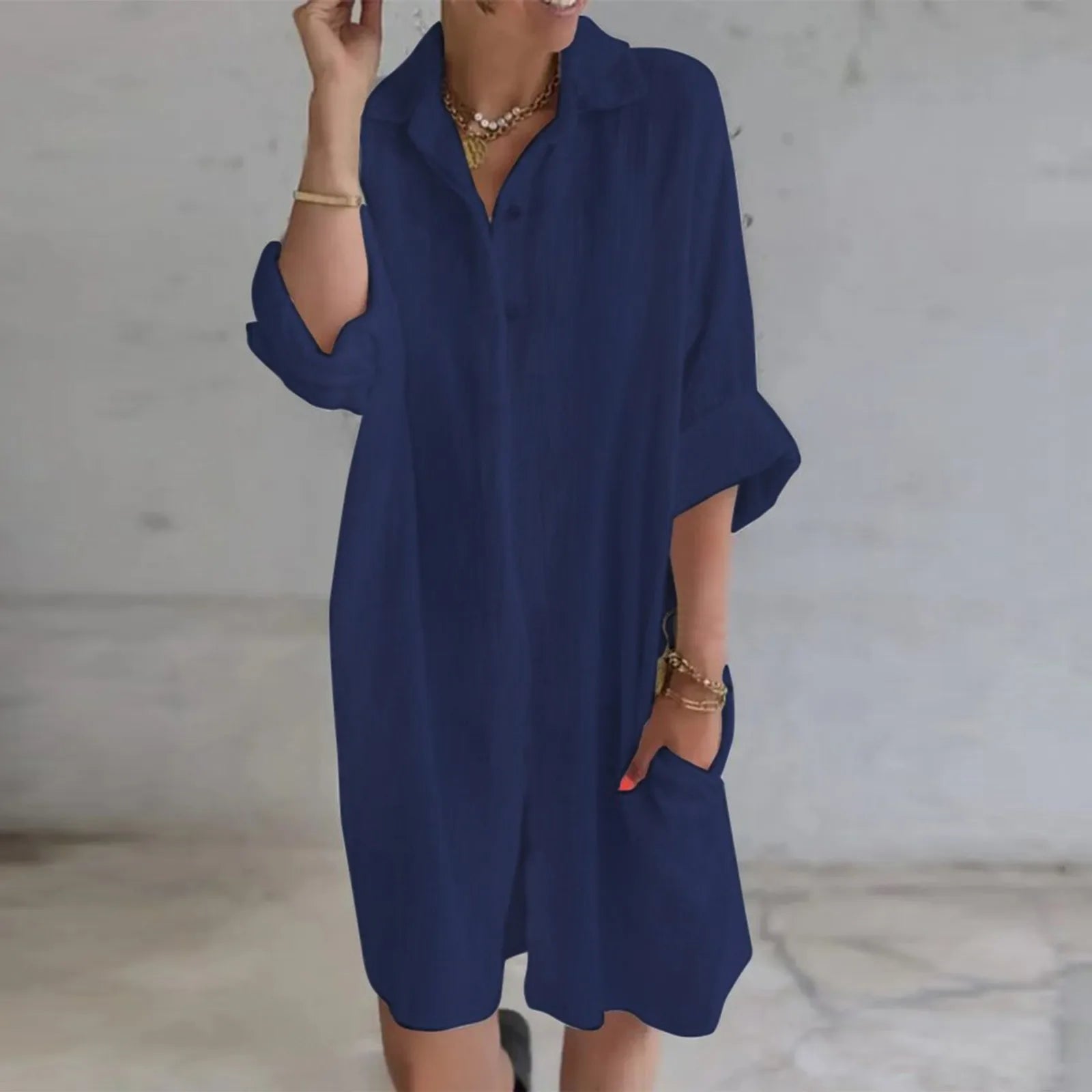 puff sleeve dressJuliaFashion - Women's Casual Loose Solid Color Cotton Linen Pockets Long Shirt Female Casual Elegant Loose Midi Harajuku Dress