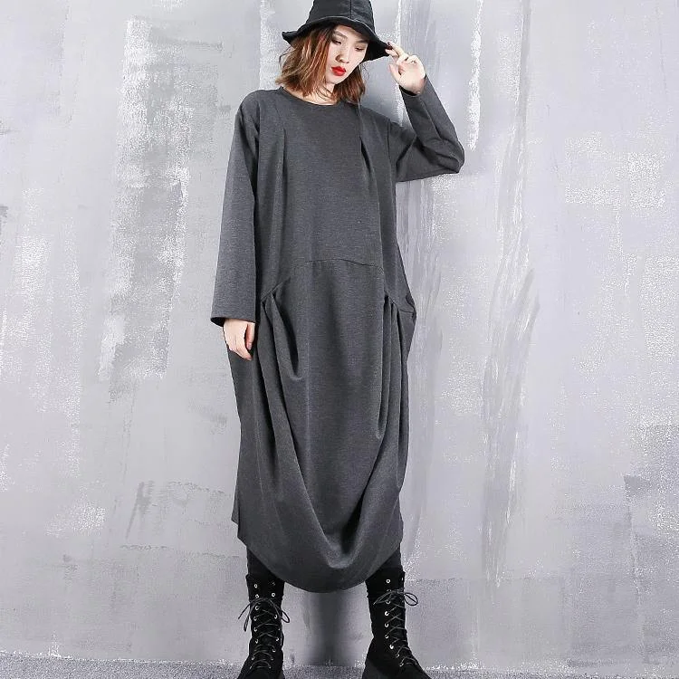 elegant maxi dress2024 gray dresses plus size o neck gown fine Cinched side open kaftans