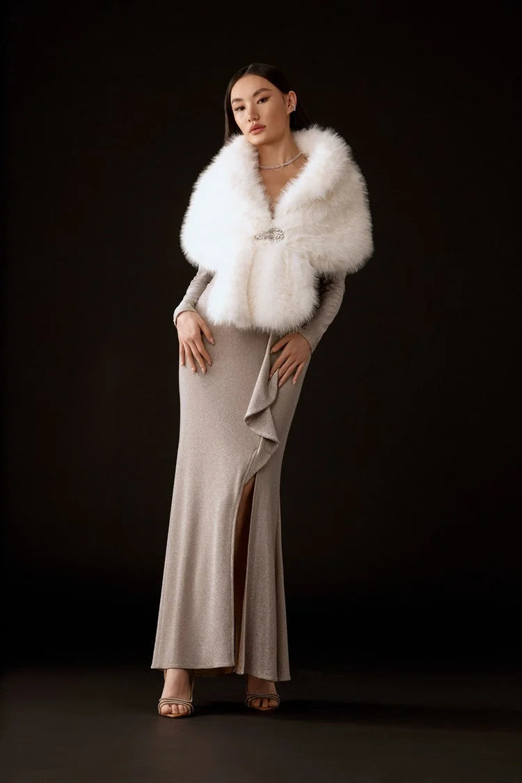 Massive Deals Joseph Ribkoff Vanilla Faux Fur Cape