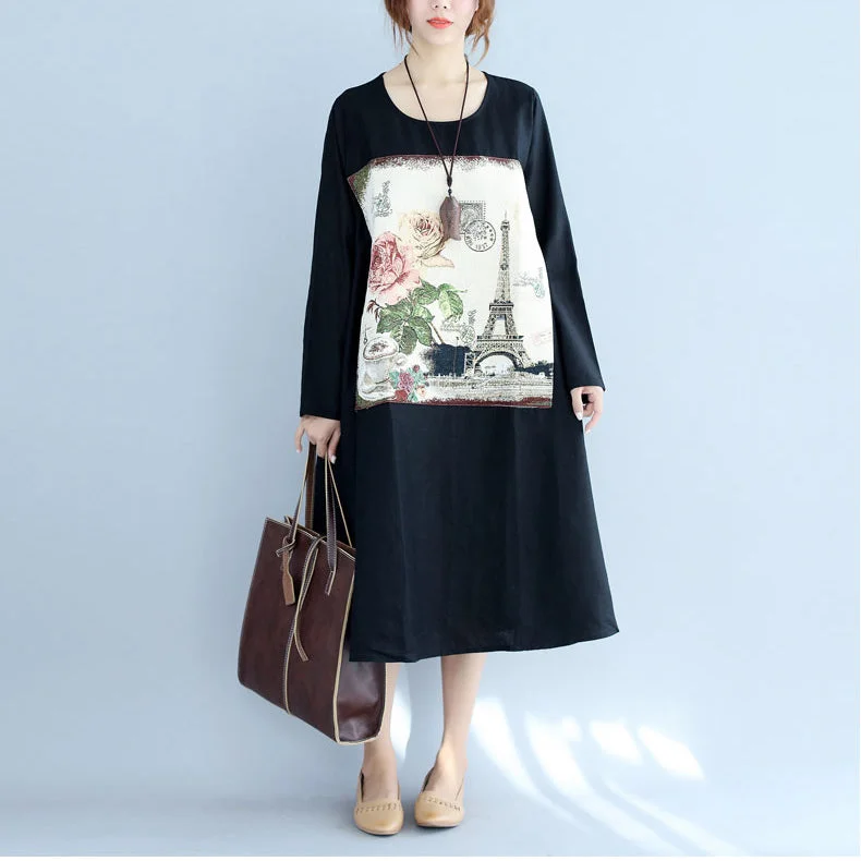 printed dressnew black print cotton linen dresses plus size long sleeve maternity dress