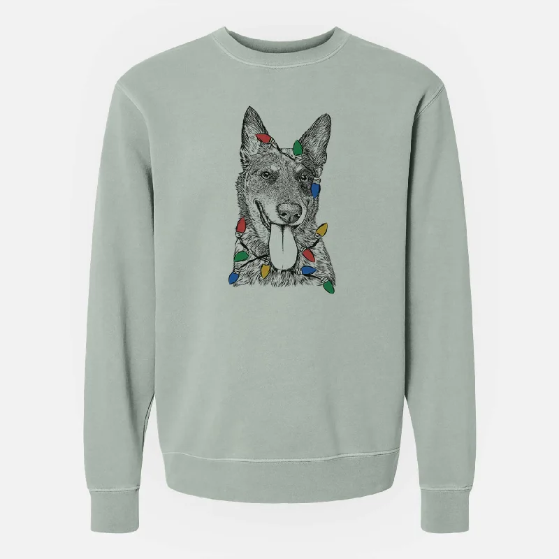 comfy workout sweatshirtChristmas Lights Madison the Blue Heeler - Unisex Pigment Dyed Crew Sweatshirt