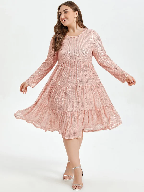 long sleeve dressSolid Ruffle Hem Sequin Midi Dress