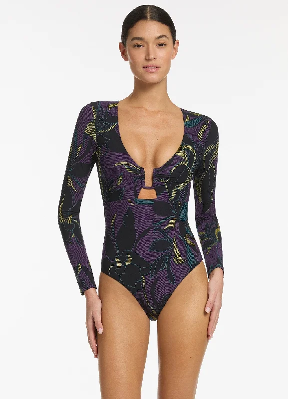 Today’s Deal Midnight Tropical Cut Out Surfsuit - Amethyst