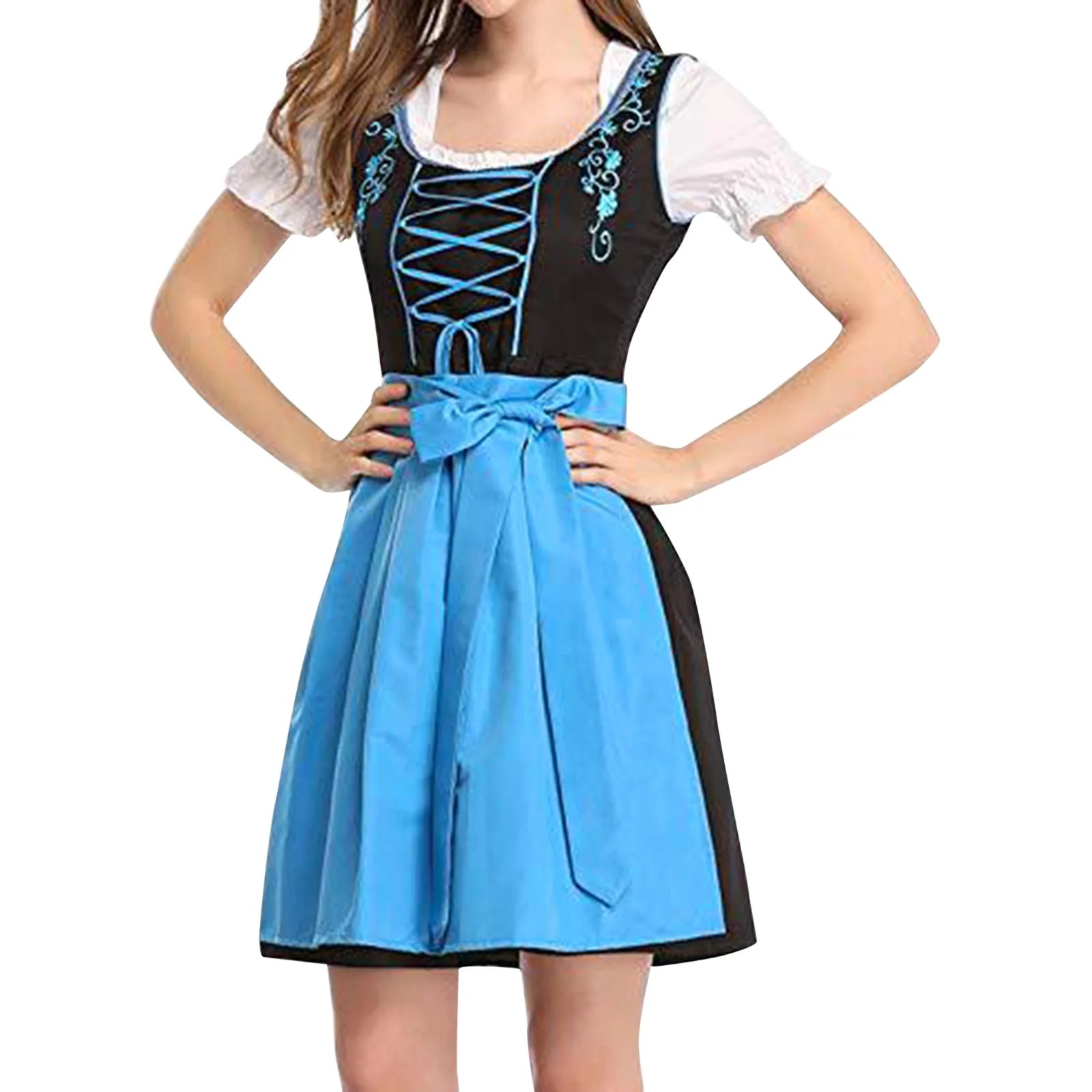 evening dressJuliaFashion - Ladies Oktoberfest Bavarian Traditional Plaid Dirndl Cosplay Outfit Dress