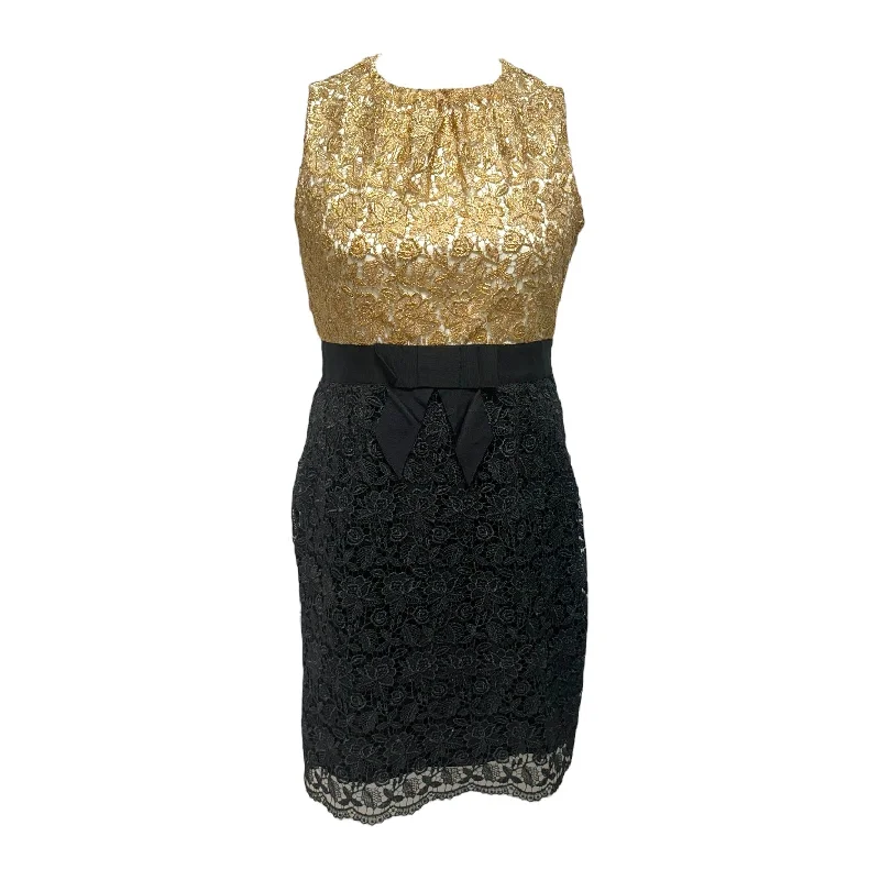 fitted cocktail dressSweet Madeline Dress Designer By Milly In Black & Gold, Size: 10