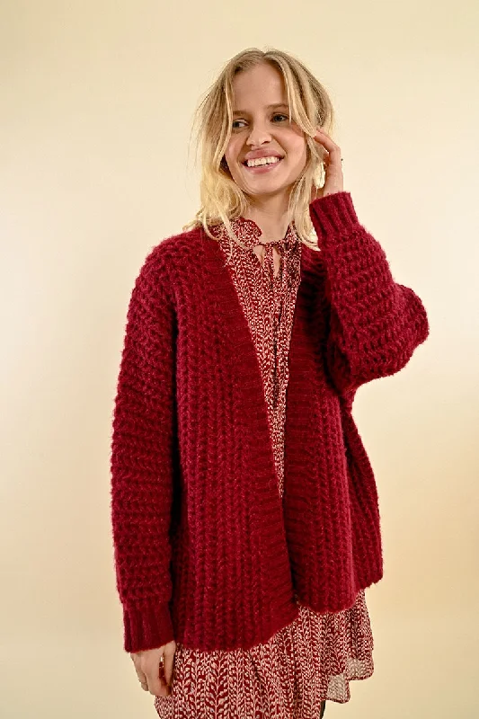 Exclusive Preview Molly Bracken Dark Red cable Knit Cardigan