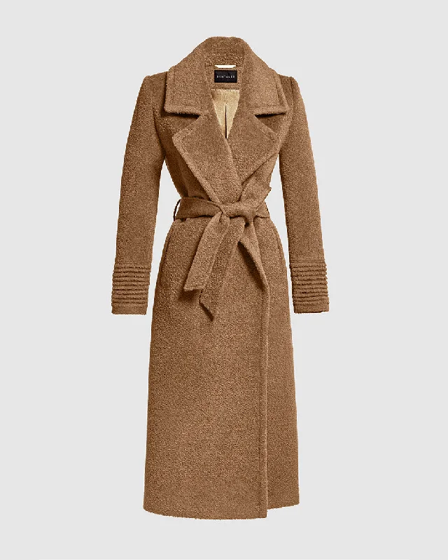 contemporary trench coatBouclé Alpaca Long Notched Collar Wrap Coat