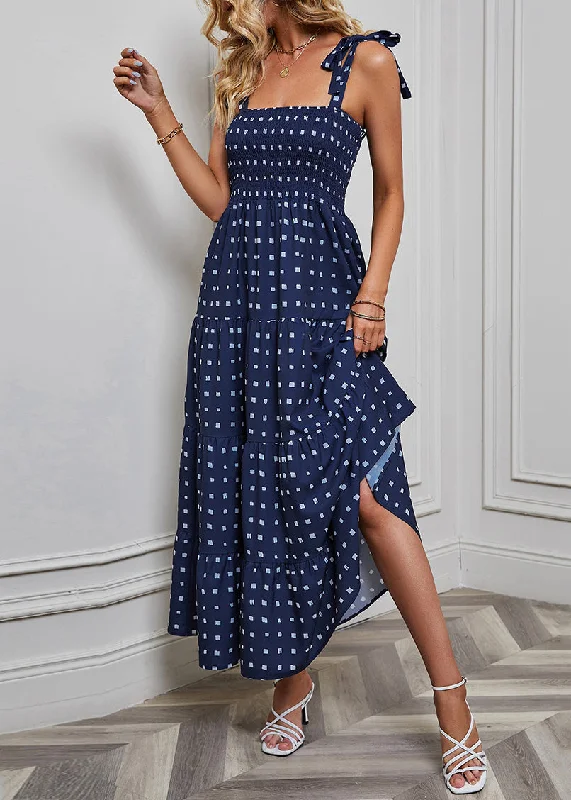 While Supplies Last New Navy Lace Up Dot Cotton Spaghetti Strap Dress Sleeveless