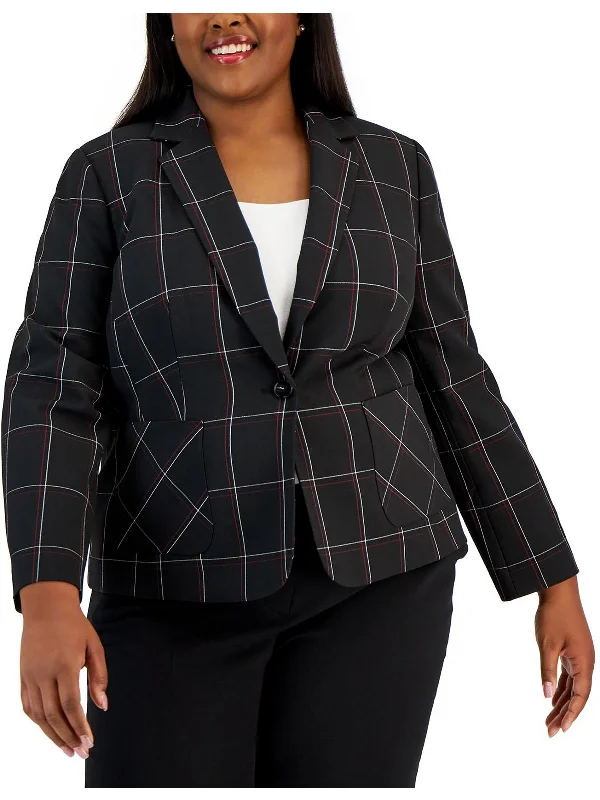 Extra Savings Plus Womens Plaid Office One-Button Blazer