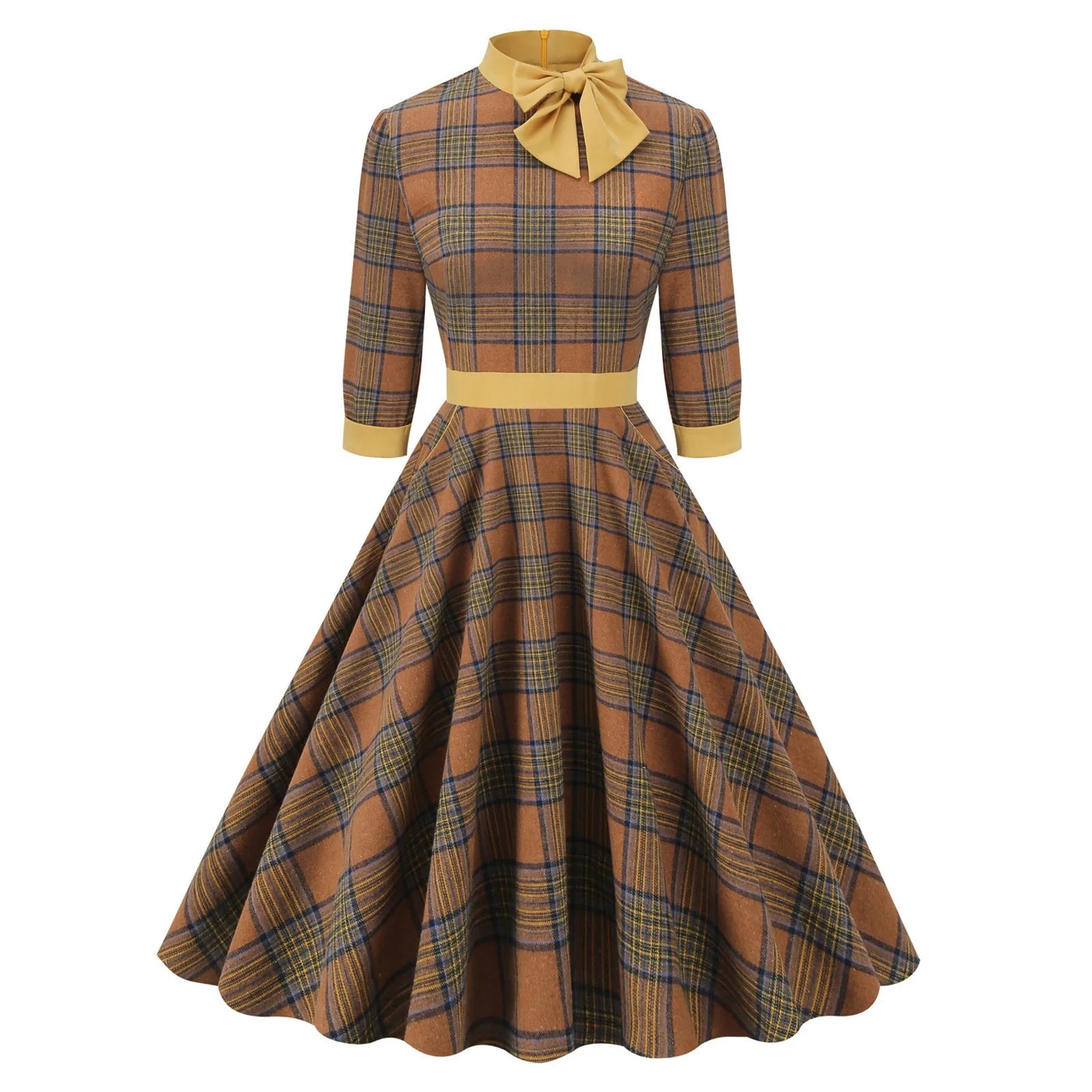 evening dressJuliaFashion - Autumn Winter Plaid Turtleneck Retro Pocket Side Dress